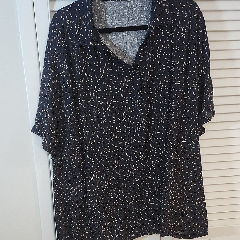 Ulla Popken Navy Blouse with Cream Dot Accent